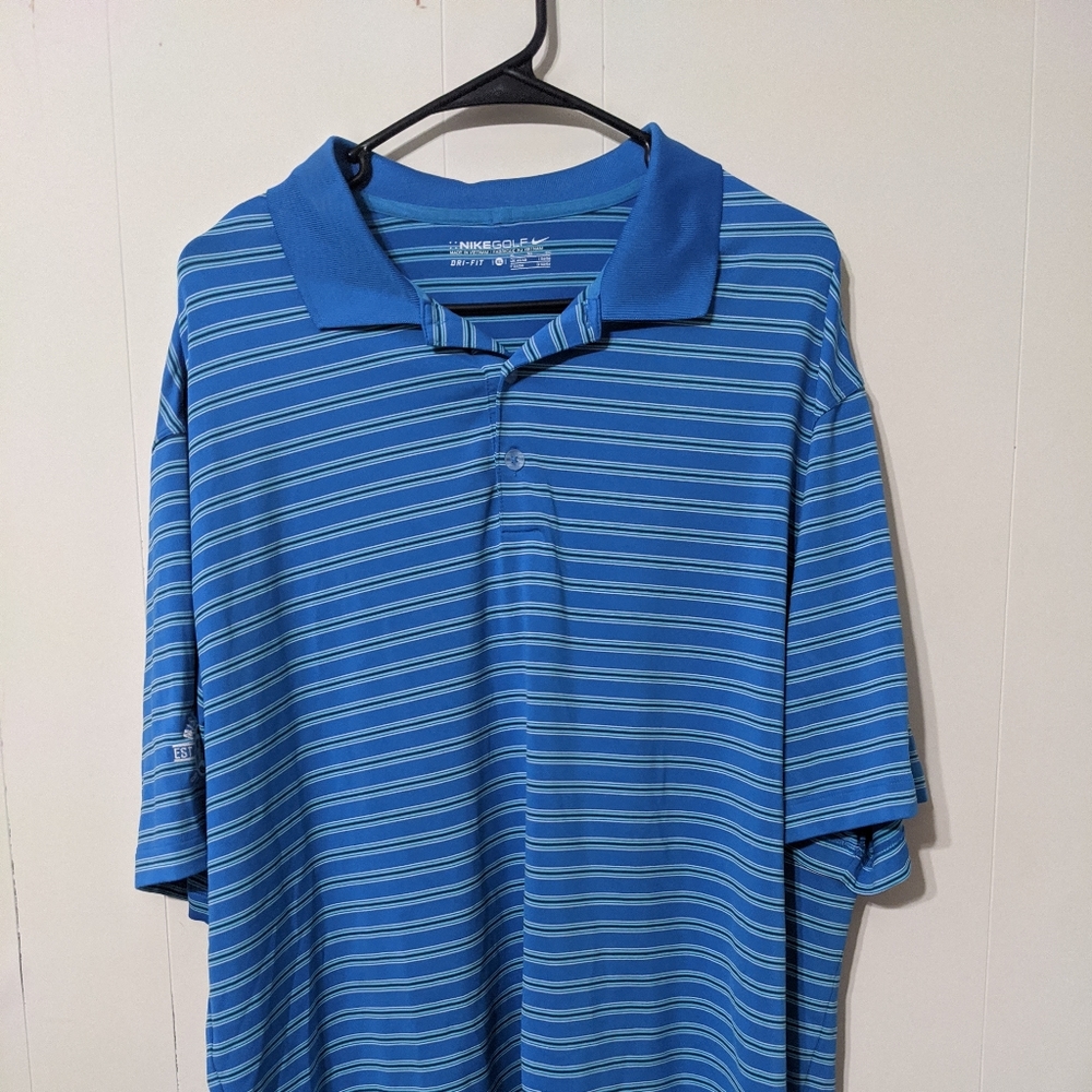 Blue and light blue striped men's polo